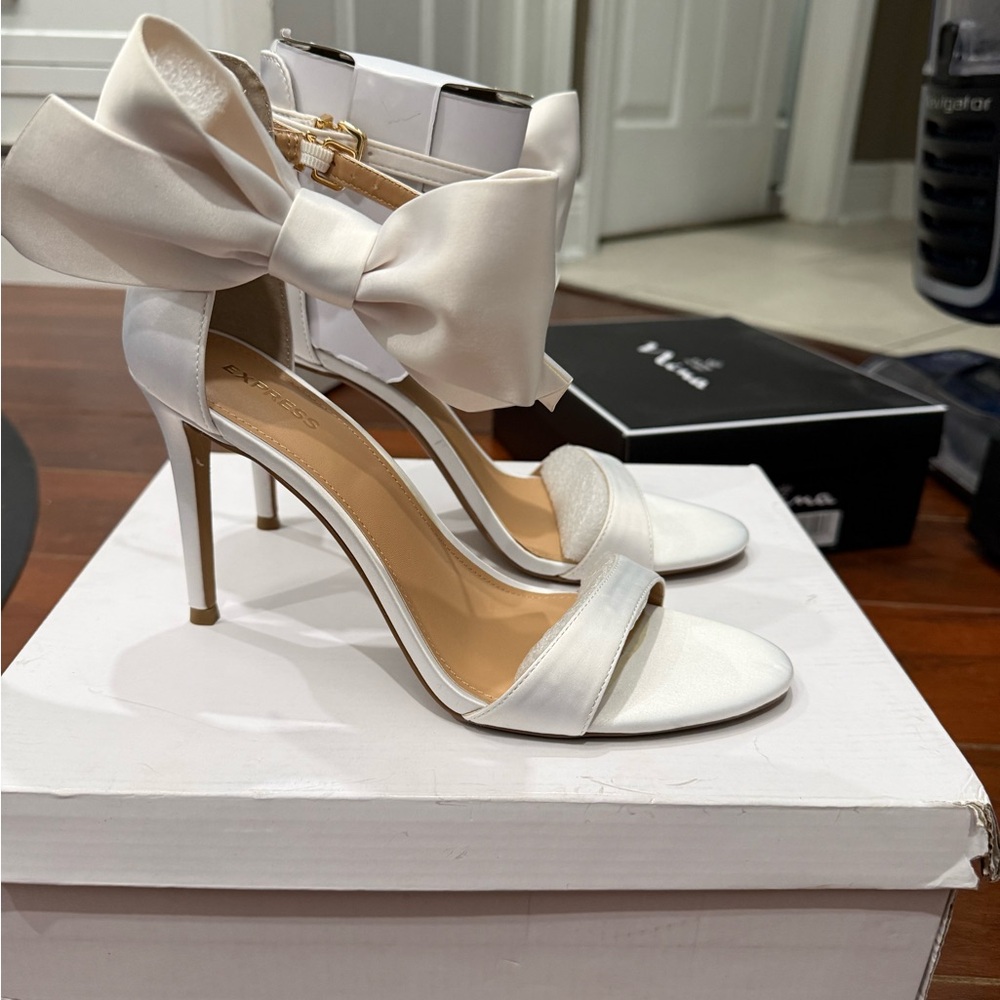 Express White Heels with Satin Bow
